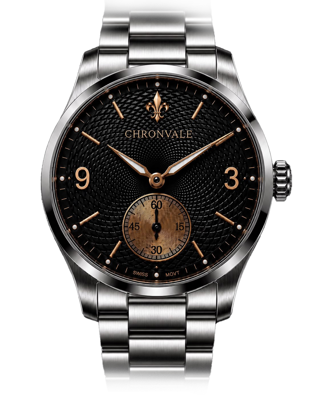 Chronvale Timepieces — ARC, schwarzes Zifferblatt, Stahlarmband
